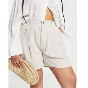 New ~ ASOS ~  Women's Oatmeal Linen Dad Shorts Plus Size 22 VISCOSE FALL